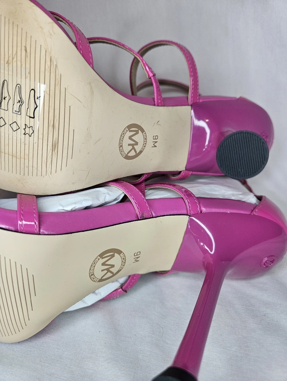 Michael Michael Kors Imani Fuxia Hot Pink Fuschia Strappy Square Toe Heel NIB - Picture 7 of 8